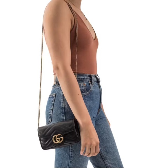 GUCCI AUTHENTIC / Calfskin Matelasse Super Mini GG Marmont Shoulder Bag Black - Picture 9 of 9